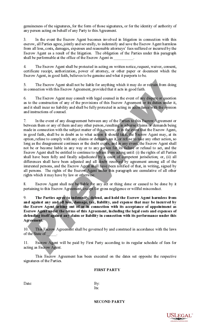Get Exhibit to Operating Agreement Escrow Agreement Preview Exhibit to Operating Agreement Escrow Agreement