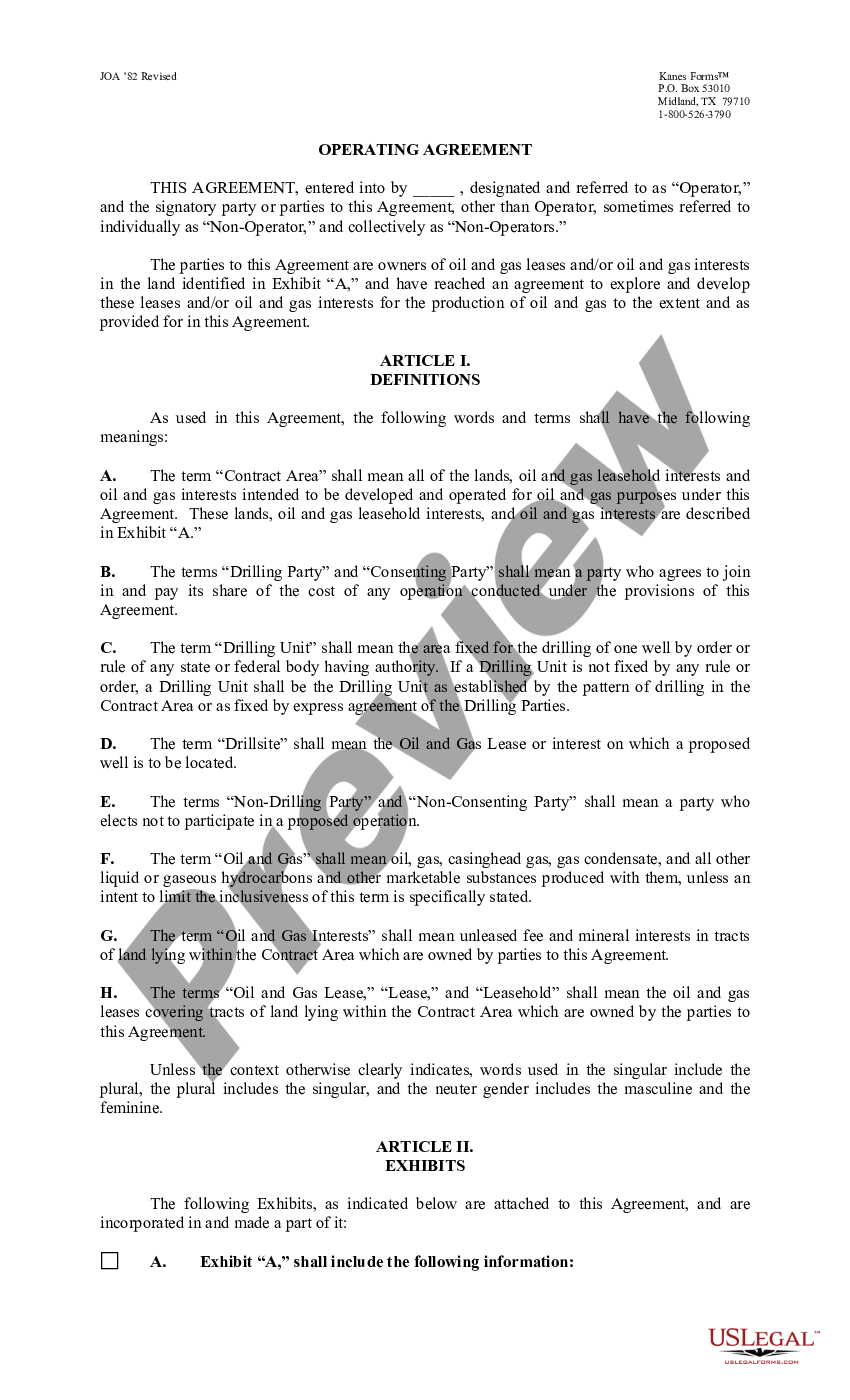 Joint Operating Agreement 82 Revised | US Legal Forms