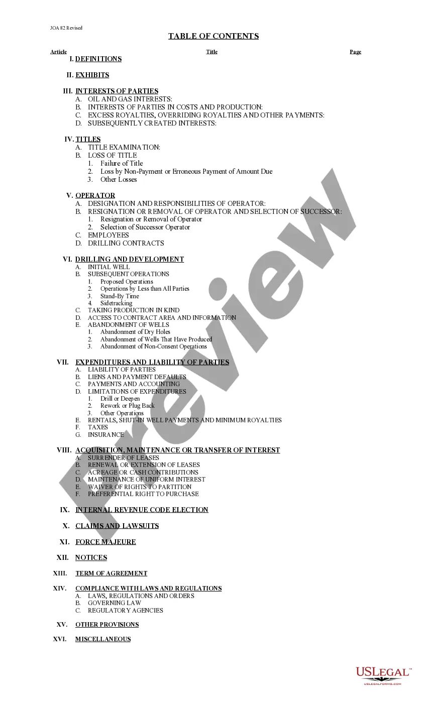 Get Joint Operating Agreement 82 Revised Preview Joint Operating Agreement 82 Revised