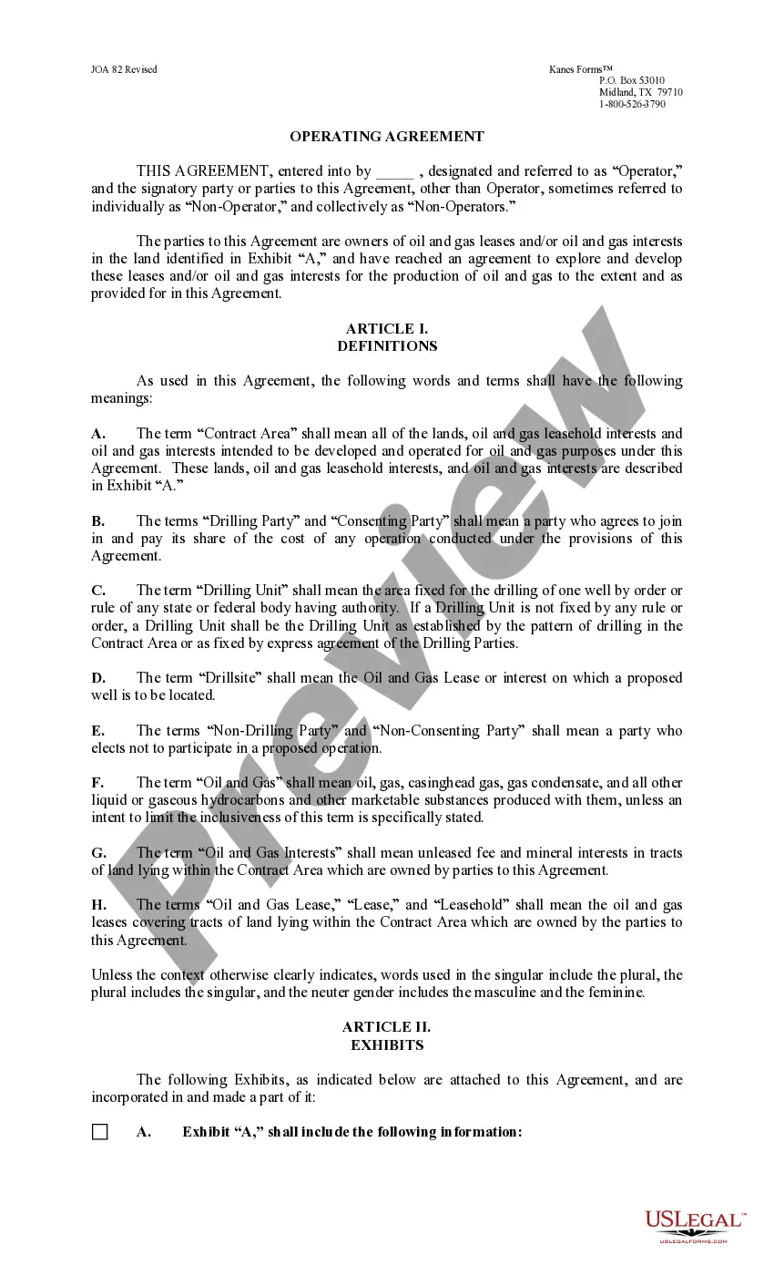 Get Joint Operating Agreement 82 Revised Preview Joint Operating Agreement 82 Revised