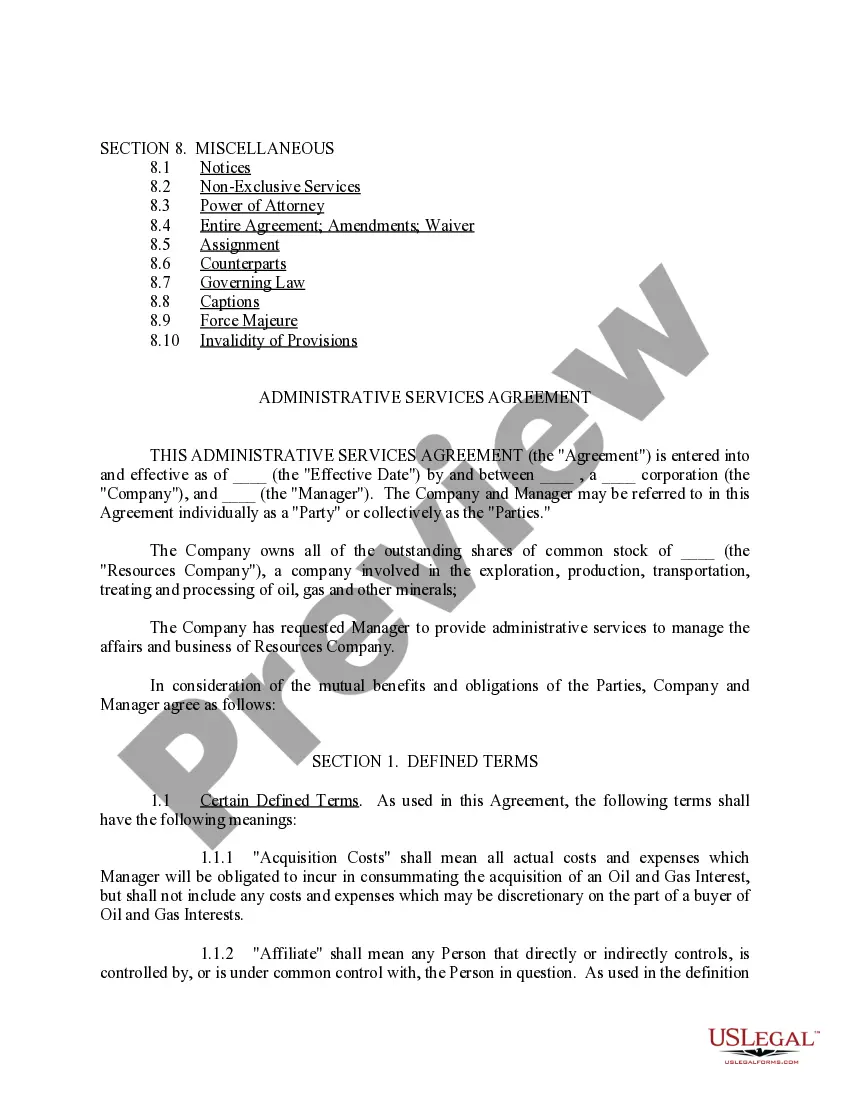 Preview Administrative Services Agreement