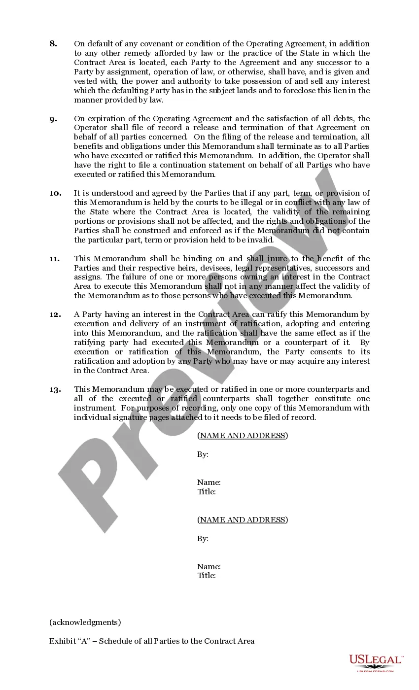 Get Memorandum of Operating Agreement and Financing Statement Preview Memorandum of Operating Agreement and Financing Statement
