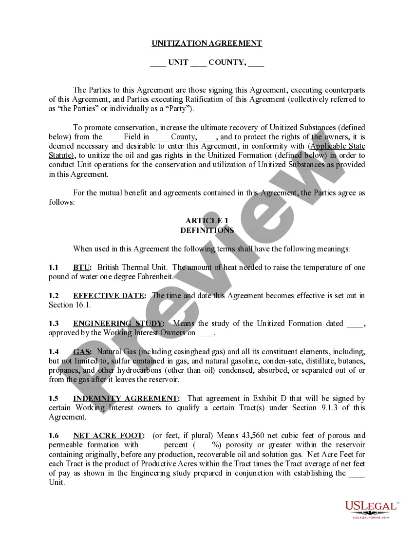 Get Unitization Agreement Preview Unitization Agreement