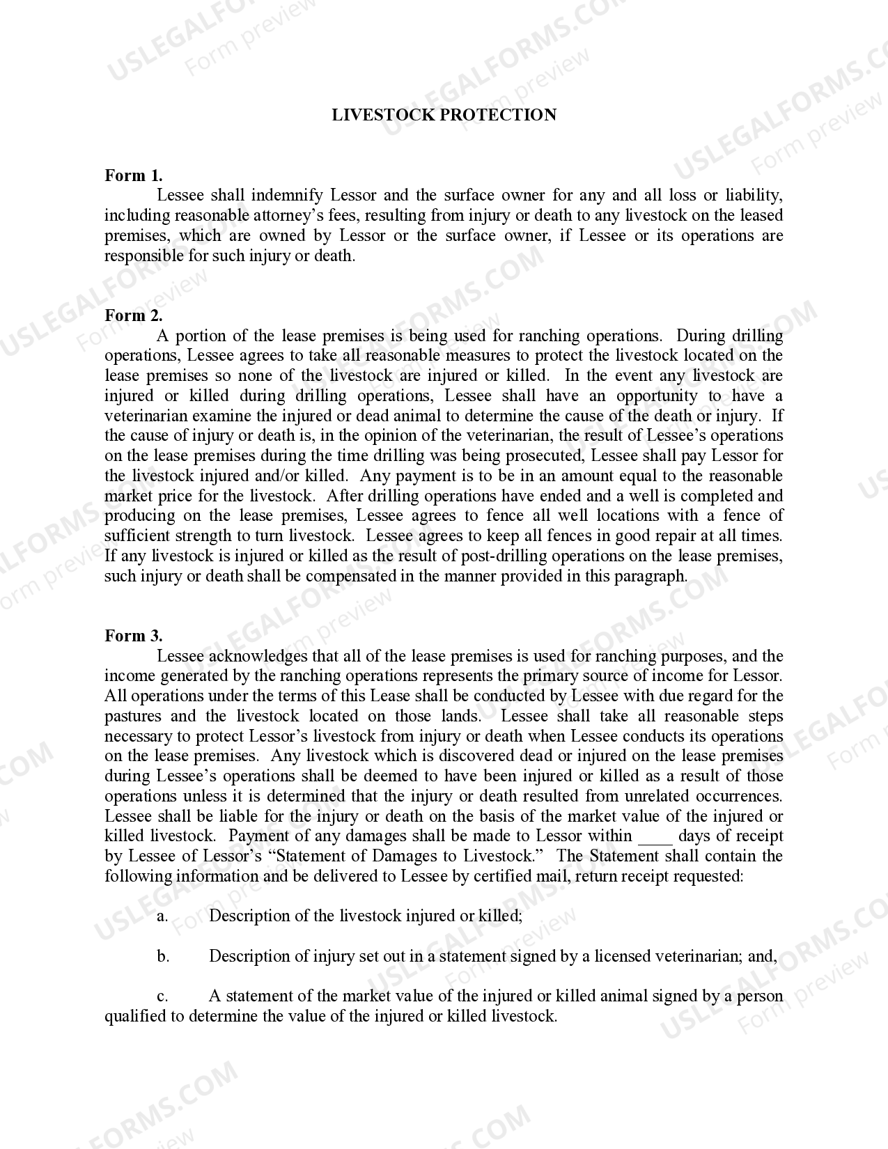 Livestock Protection US Legal Forms