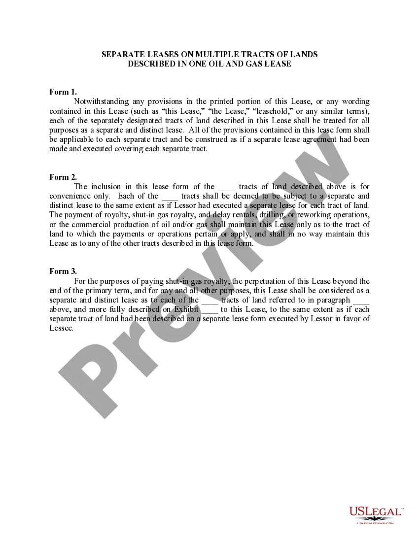 Get Separate Leases on Multiple Tracts of Lands Described in one Oil and Gas Lease Preview Separate Leases on Multiple Tracts of Lands Described in one Oil and Gas Lease