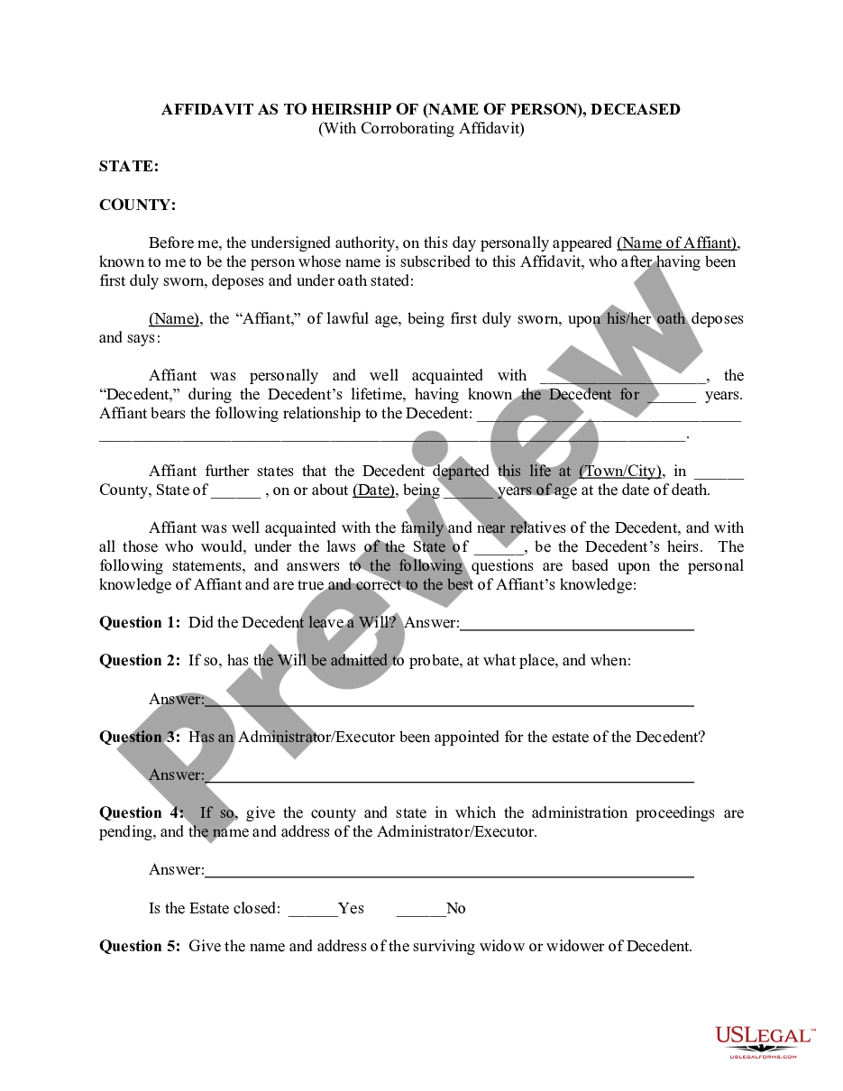 Affidavit As To Heirship Of Name Of Person Proof Of Heirship Affidavit Us Legal Forms 6986