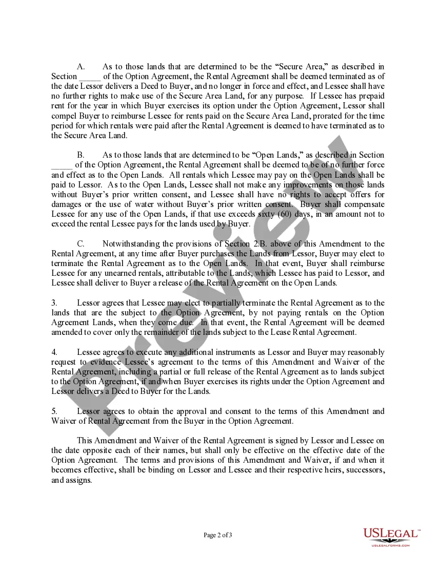 Get Amendment and Waiver of Surface Lease Rental Agreement Preview Amendment and Waiver of Surface Lease Rental Agreement