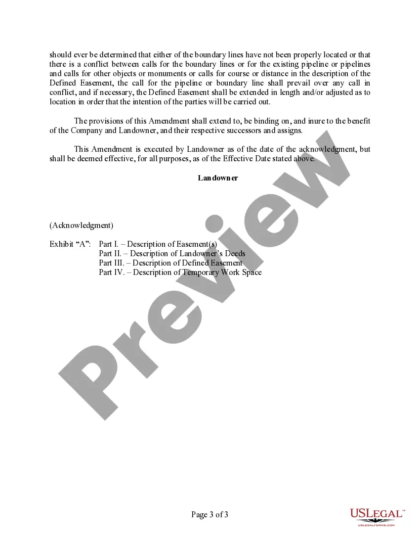 Get Amendment to Easement (Pipeline Easement/Long Form) Preview Amendment to Easement (Pipeline Easement/Long Form)