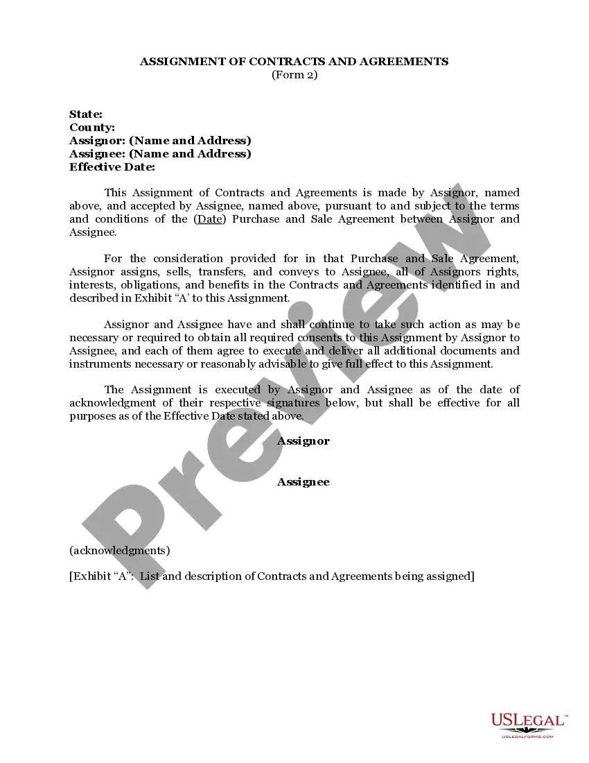 Preview Assignment of Contracts and Agreements - Form 2