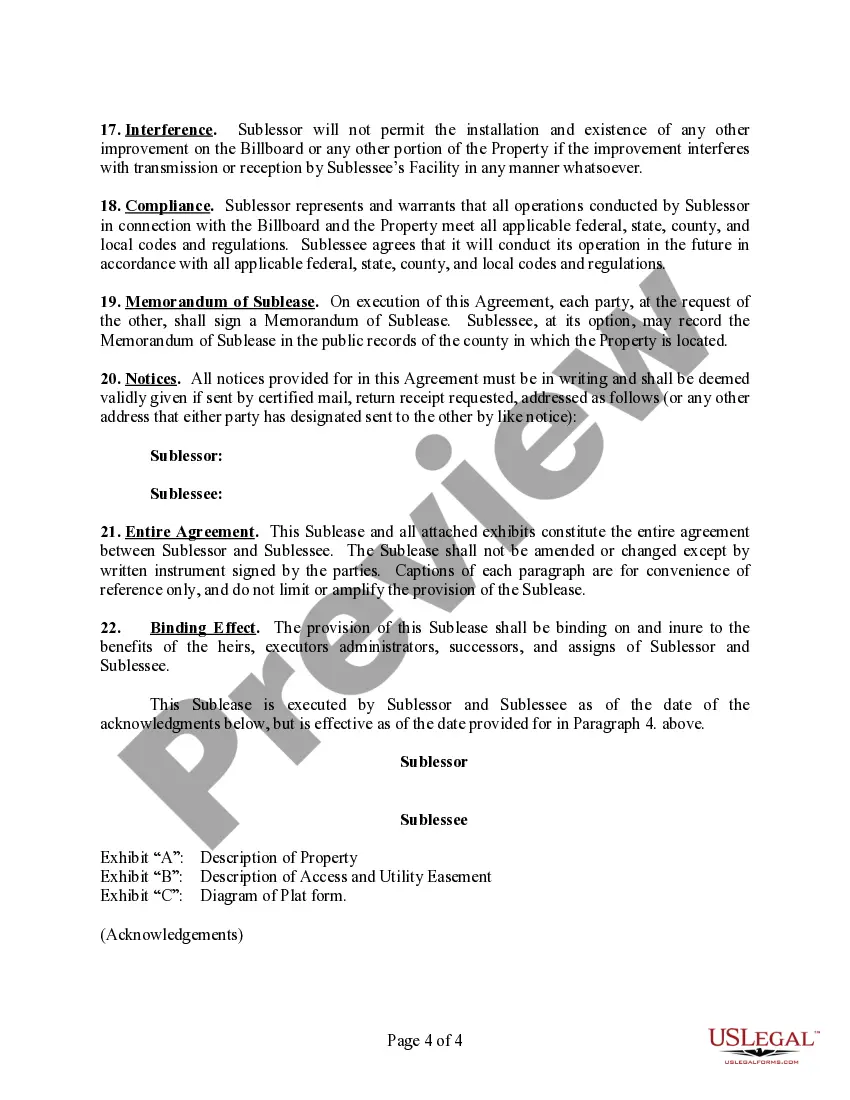 Get Billboard Attachement Sublease Agreement (For Wireless Communication System) Preview Billboard Attachement Sublease Agreement (For Wireless Communication System)