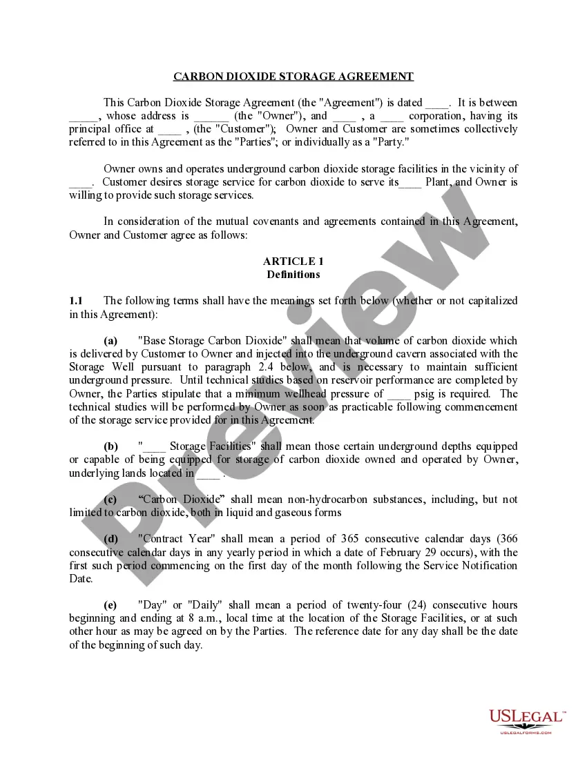 Get Carbon Dioxide Storage Agreement Preview Carbon Dioxide Storage Agreement