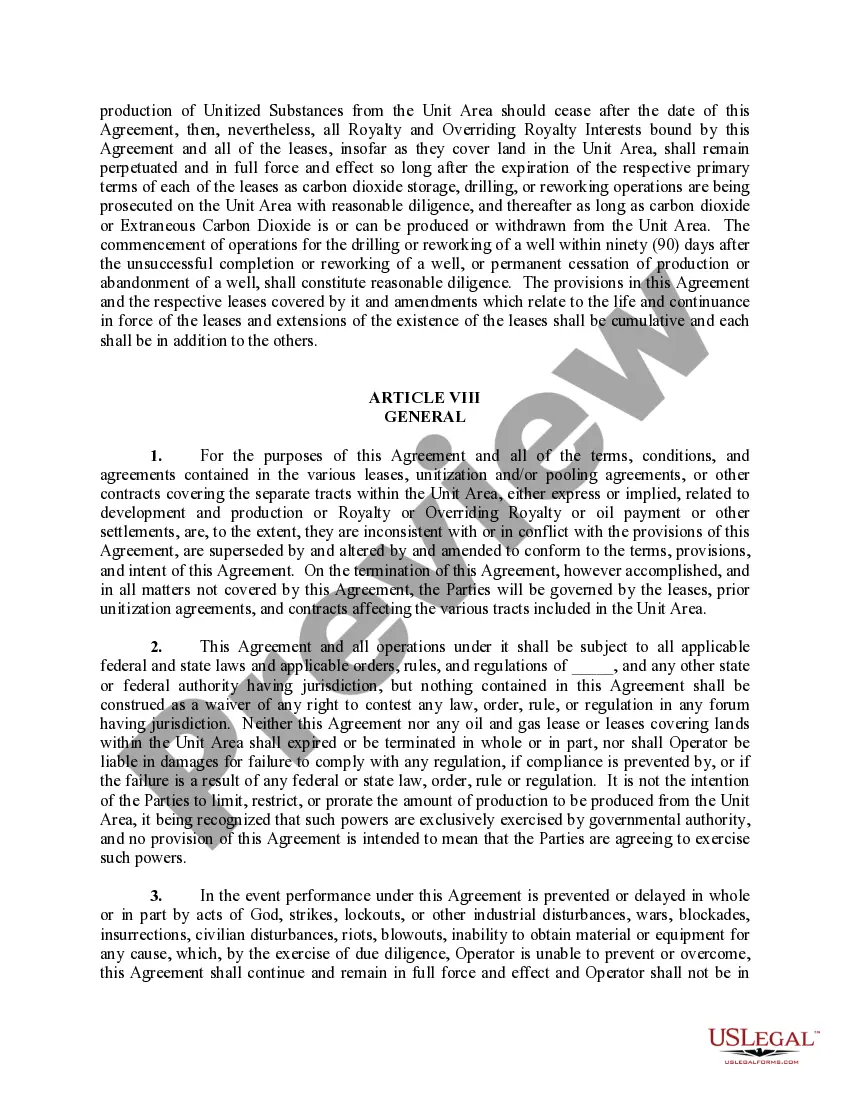Get Carbon Dioxide Storage and Secondary Recovery Unit Agreement Preview Carbon Dioxide Storage and Secondary Recovery Unit Agreement