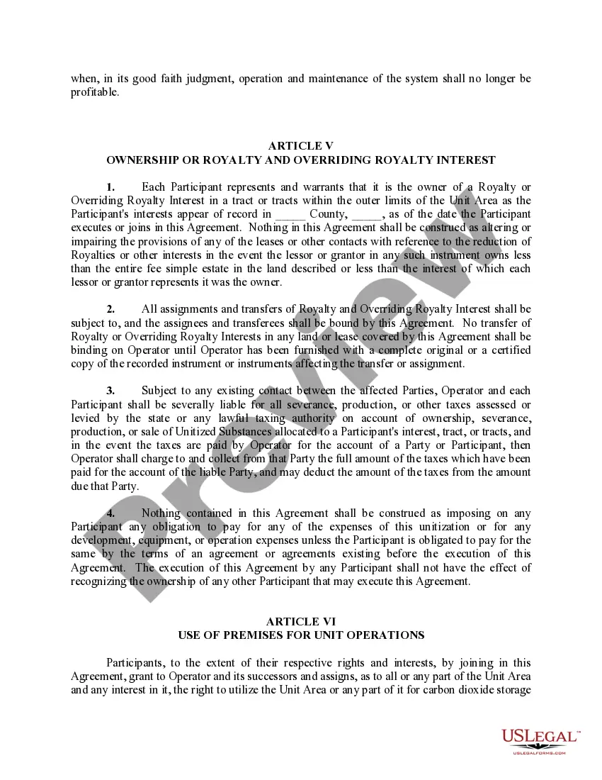 Get Carbon Dioxide Storage and Secondary Recovery Unit Agreement Preview Carbon Dioxide Storage and Secondary Recovery Unit Agreement