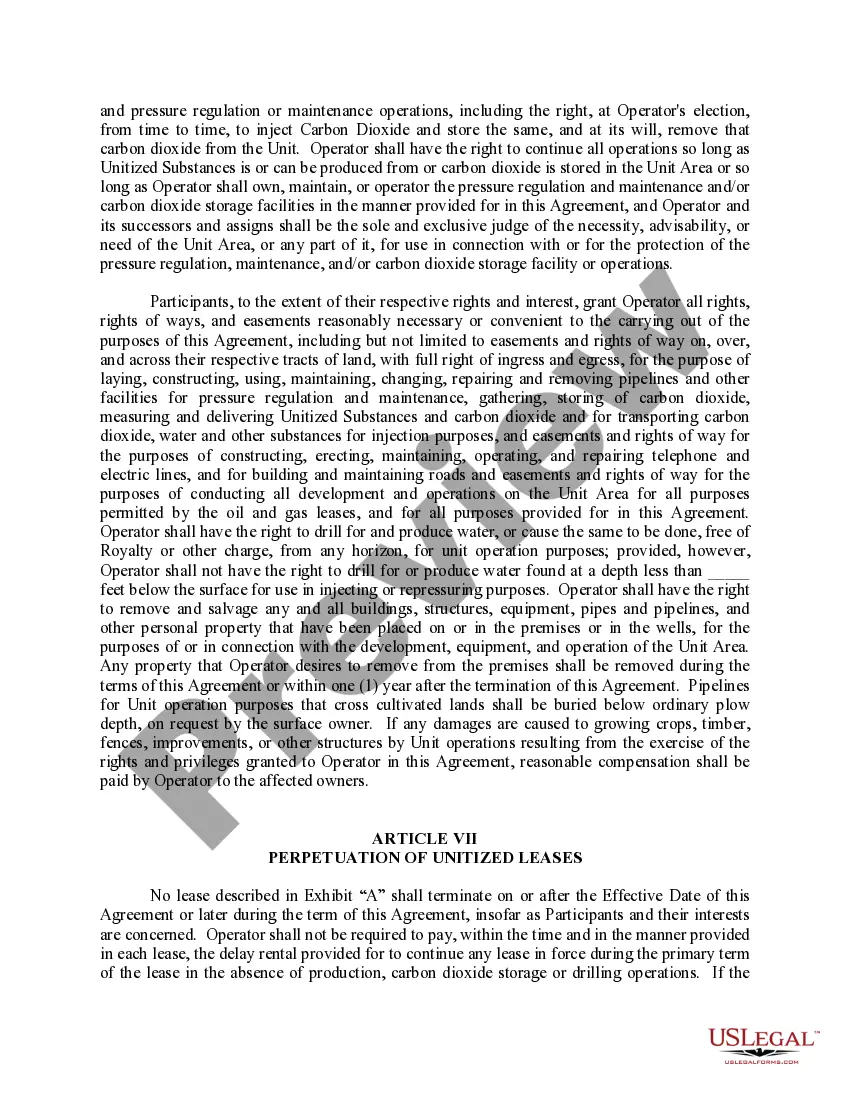 Get Carbon Dioxide Storage and Secondary Recovery Unit Agreement Preview Carbon Dioxide Storage and Secondary Recovery Unit Agreement
