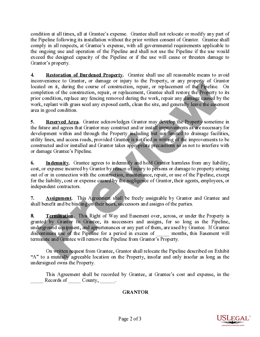 Get Easement Agreement (Pipeline for Gas and other Substances) Preview Easement Agreement (Pipeline for Gas and other Substances)