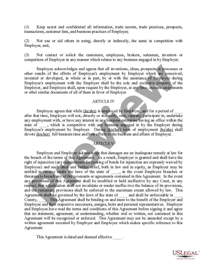 Preview Employee Agreement - General