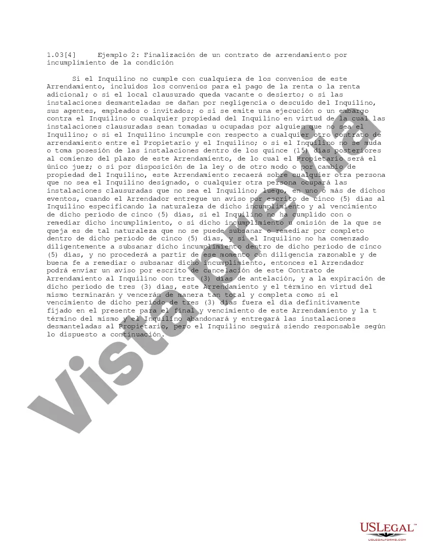 Preview Finalización de un contrato de arrendamiento por incumplimiento de la condición