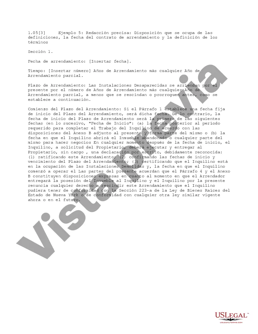 Preview Disposición de redacción de precisión que se ocupa de las definiciones Fecha del contrato de arrendamiento y definición de los términos