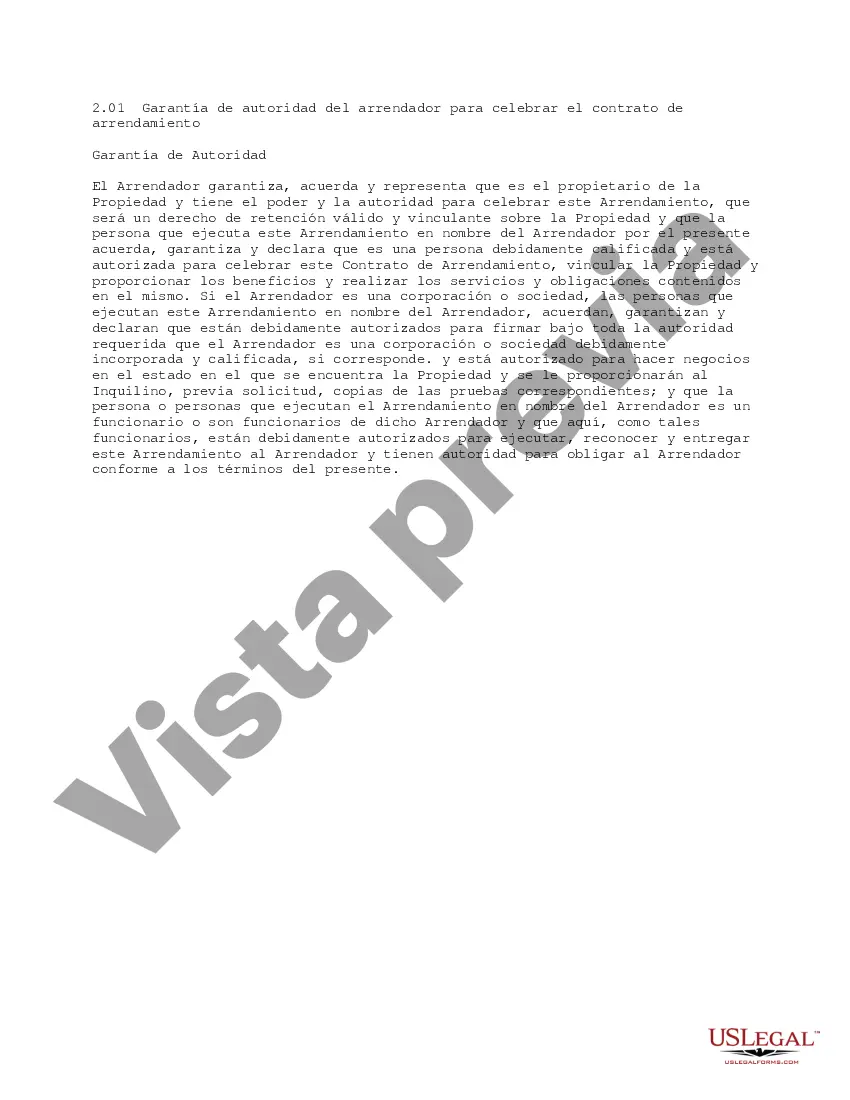 Preview Garantía de autoridad del arrendador para celebrar el contrato de arrendamiento