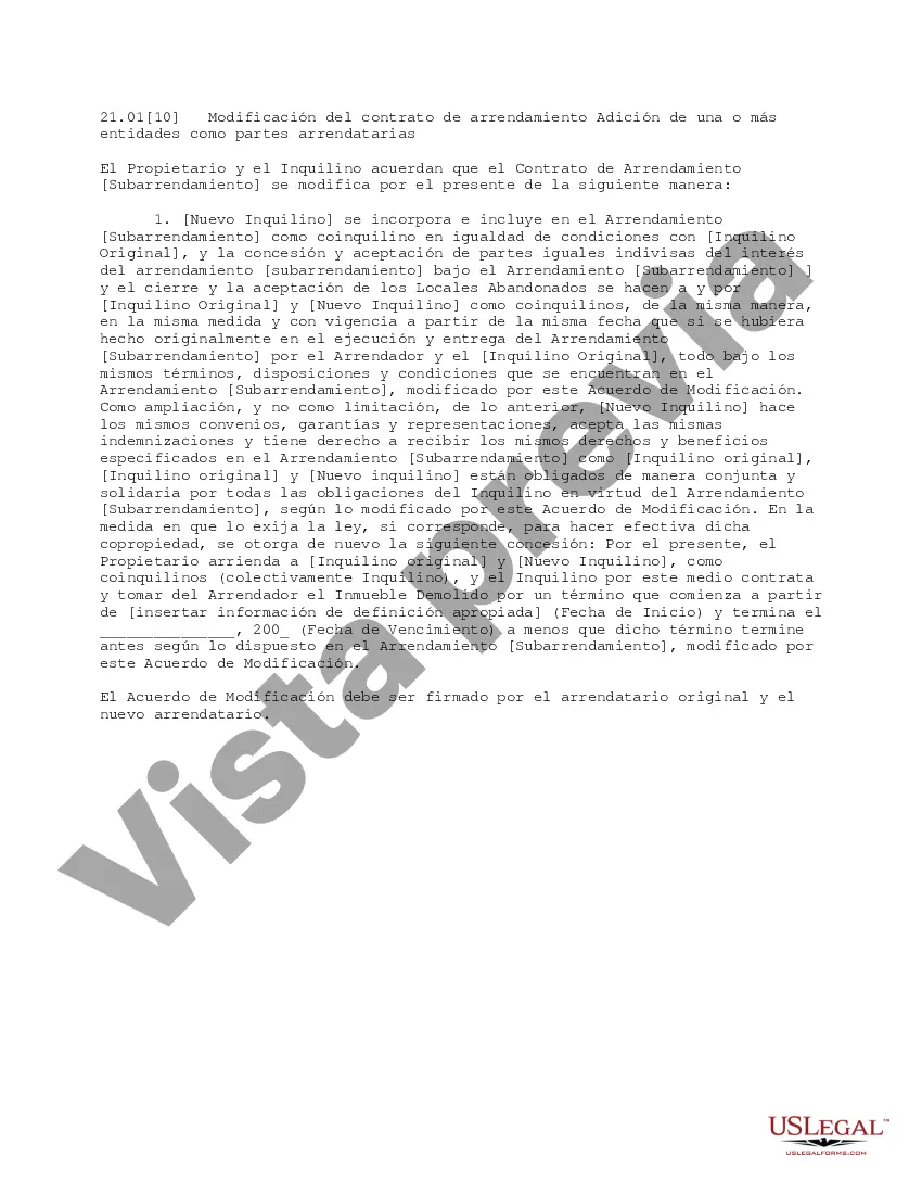 Preview Modificación del contrato de arrendamiento Adición de una o más entidades como partes arrendatarias