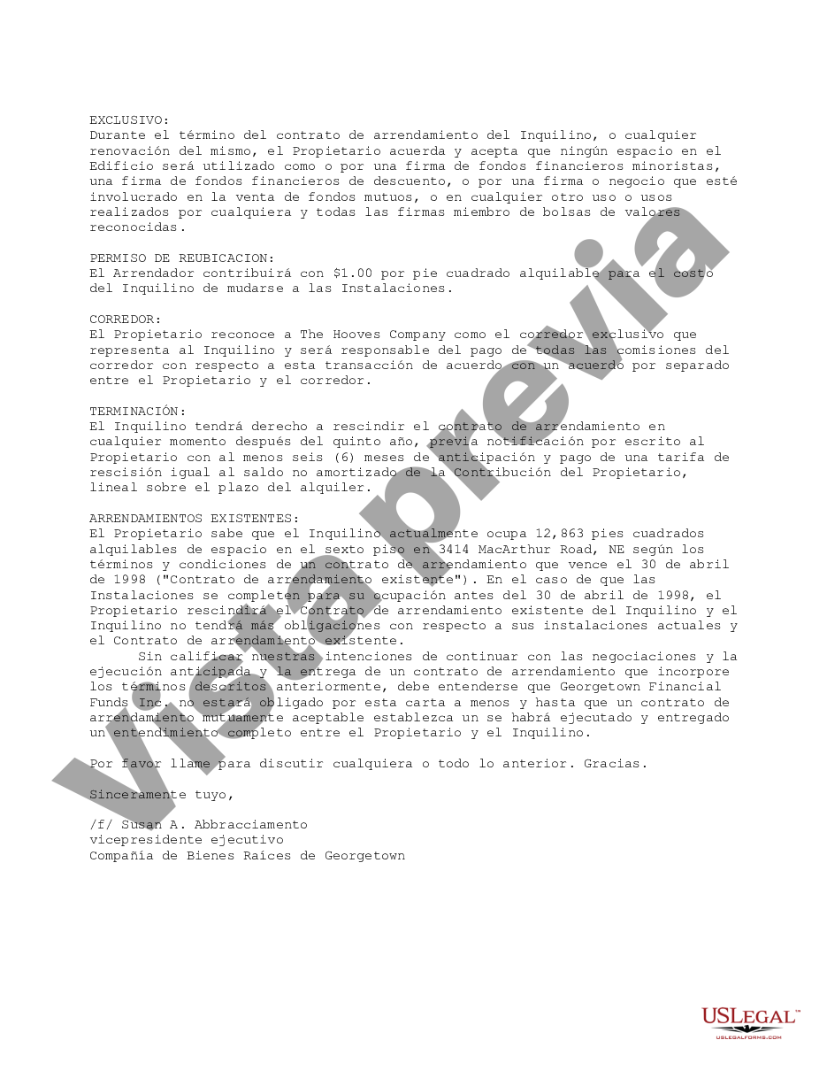 Carta De Propuesta De Inquilino Carta Inquilino Us Legal Forms 6286