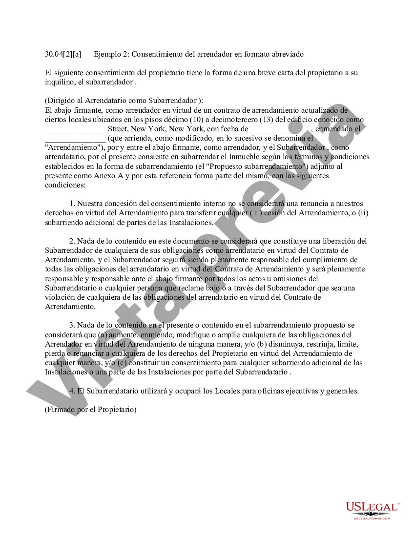 Preview Consentimiento del arrendador en formato abreviado - Cesión de arrendamiento de oficina