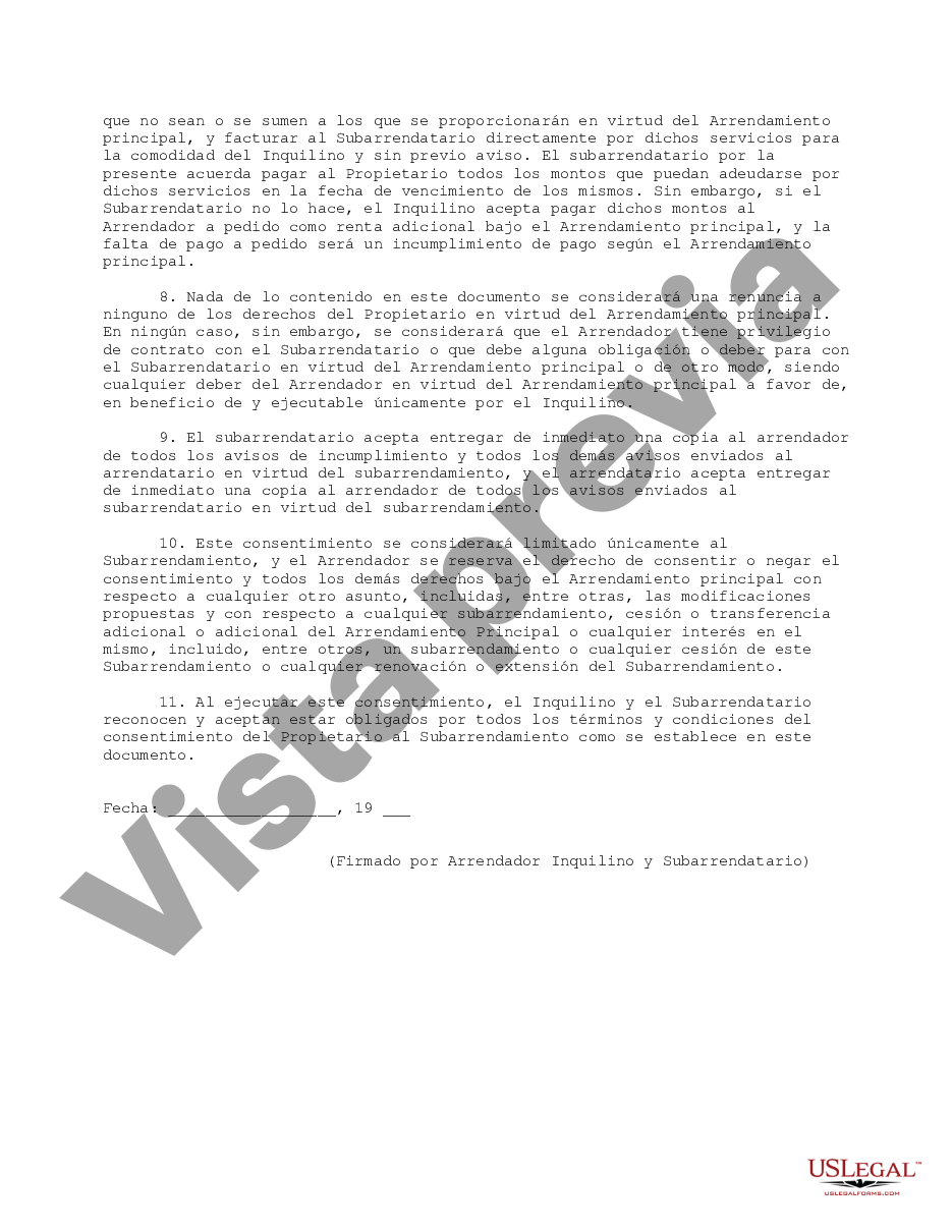 Bronx New York Consentimiento Del Arrendador Para Subarrendar No Perturbación Y Autorización Por 4730