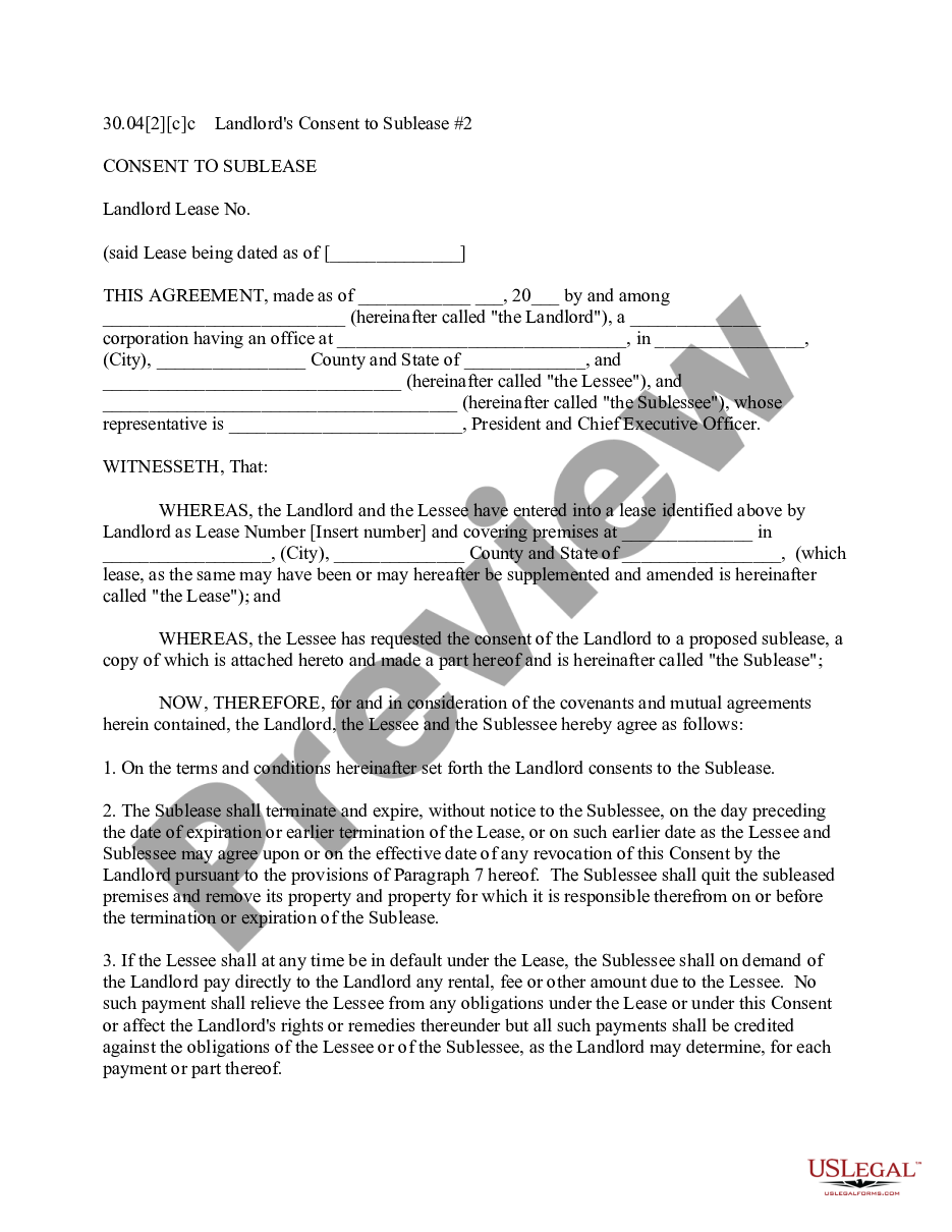 page 0 Landlord Consent to Sublease preview