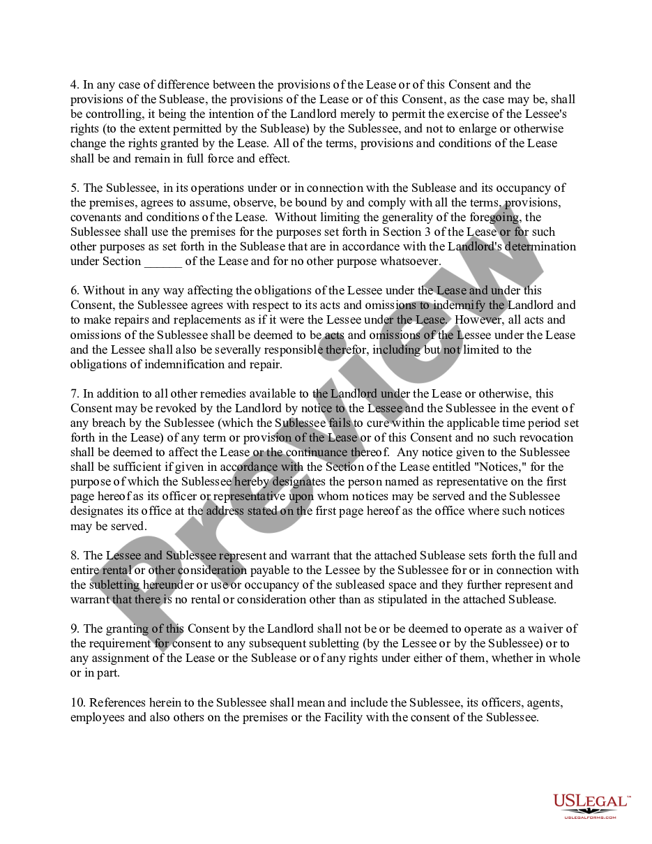 page 1 Landlord Consent to Sublease preview