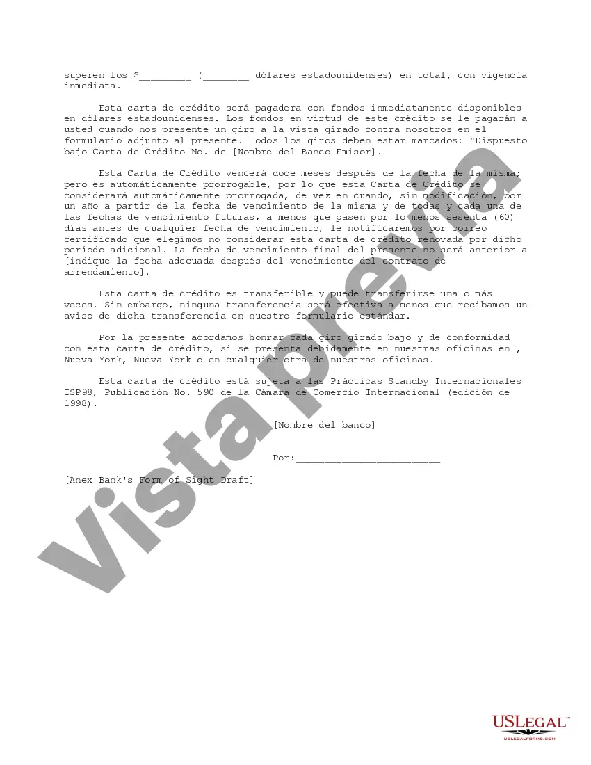 Preview Carta de crédito del inquilino en lugar de un depósito de seguridad