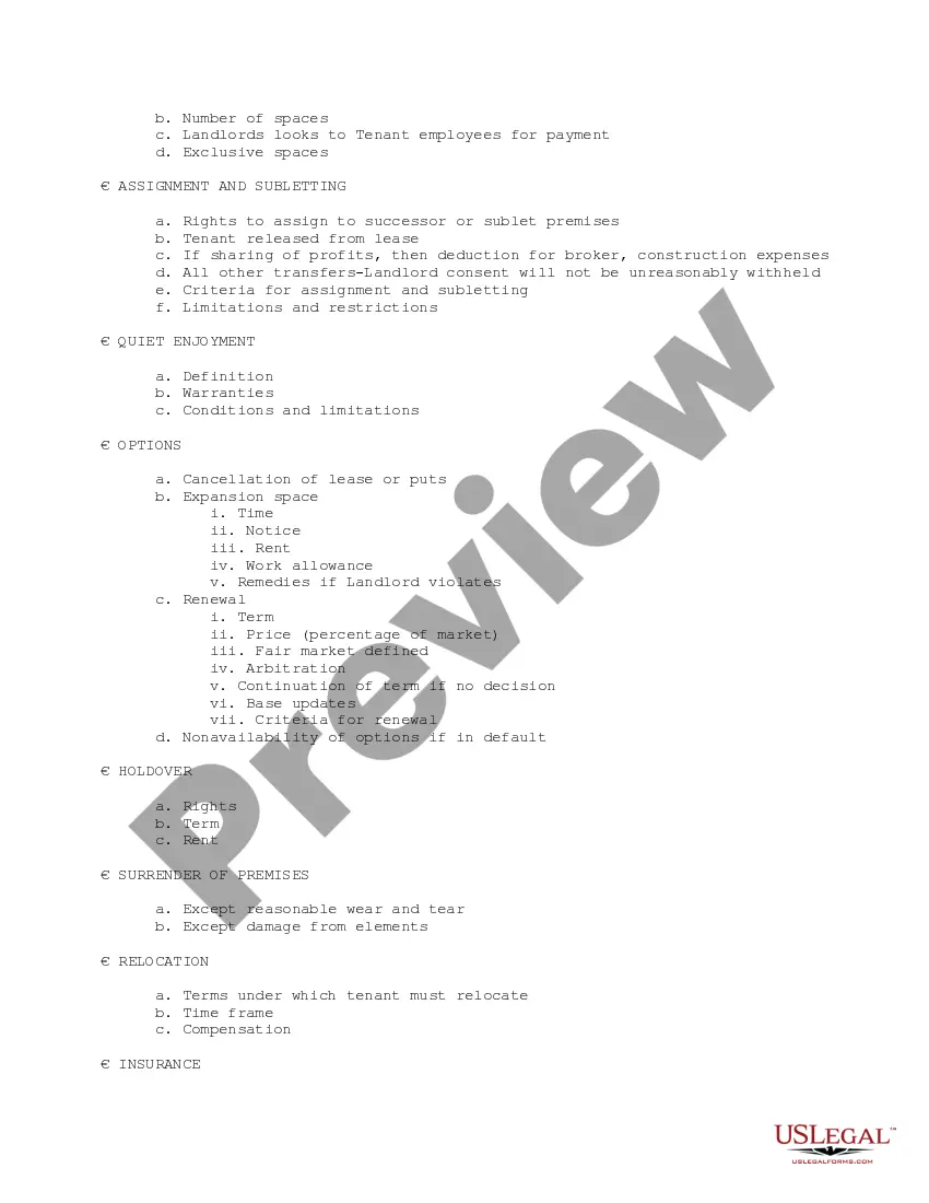 Get Tenant Quick Checklist of Lease Points Preview Tenant Quick Checklist of Lease Points