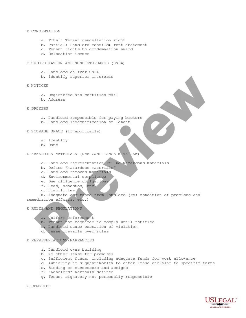 Get Tenant Quick Checklist of Lease Points Preview Tenant Quick Checklist of Lease Points