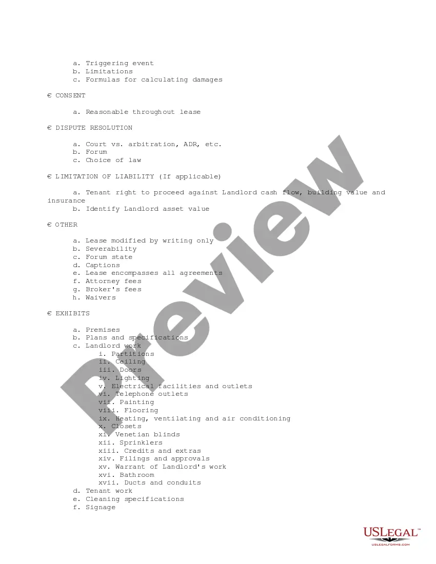 Get Tenant Quick Checklist of Lease Points Preview Tenant Quick Checklist of Lease Points
