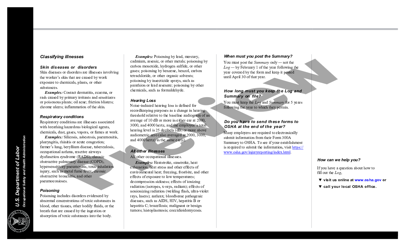 Osha forms for recording work osha 300a log example us legal forms