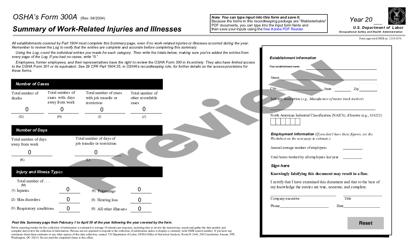 Osha forms for recording work osha 300a log example us legal forms
