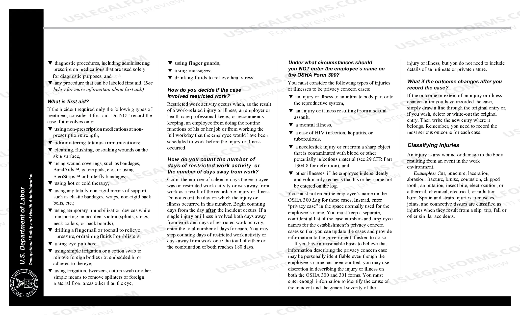 Preview OSHA Forms for Recording Work-Related Injuries and Illnesses