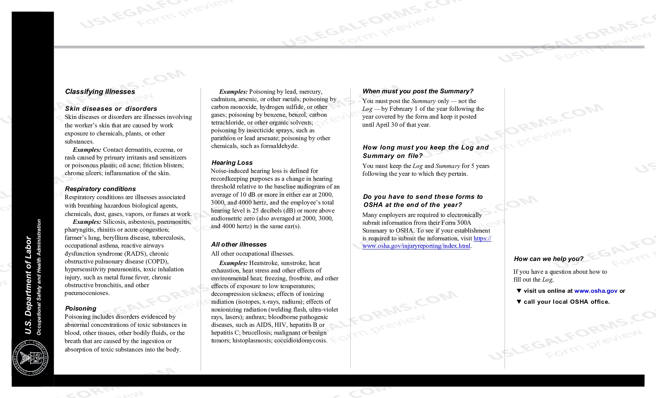 Preview OSHA Forms for Recording Work-Related Injuries and Illnesses