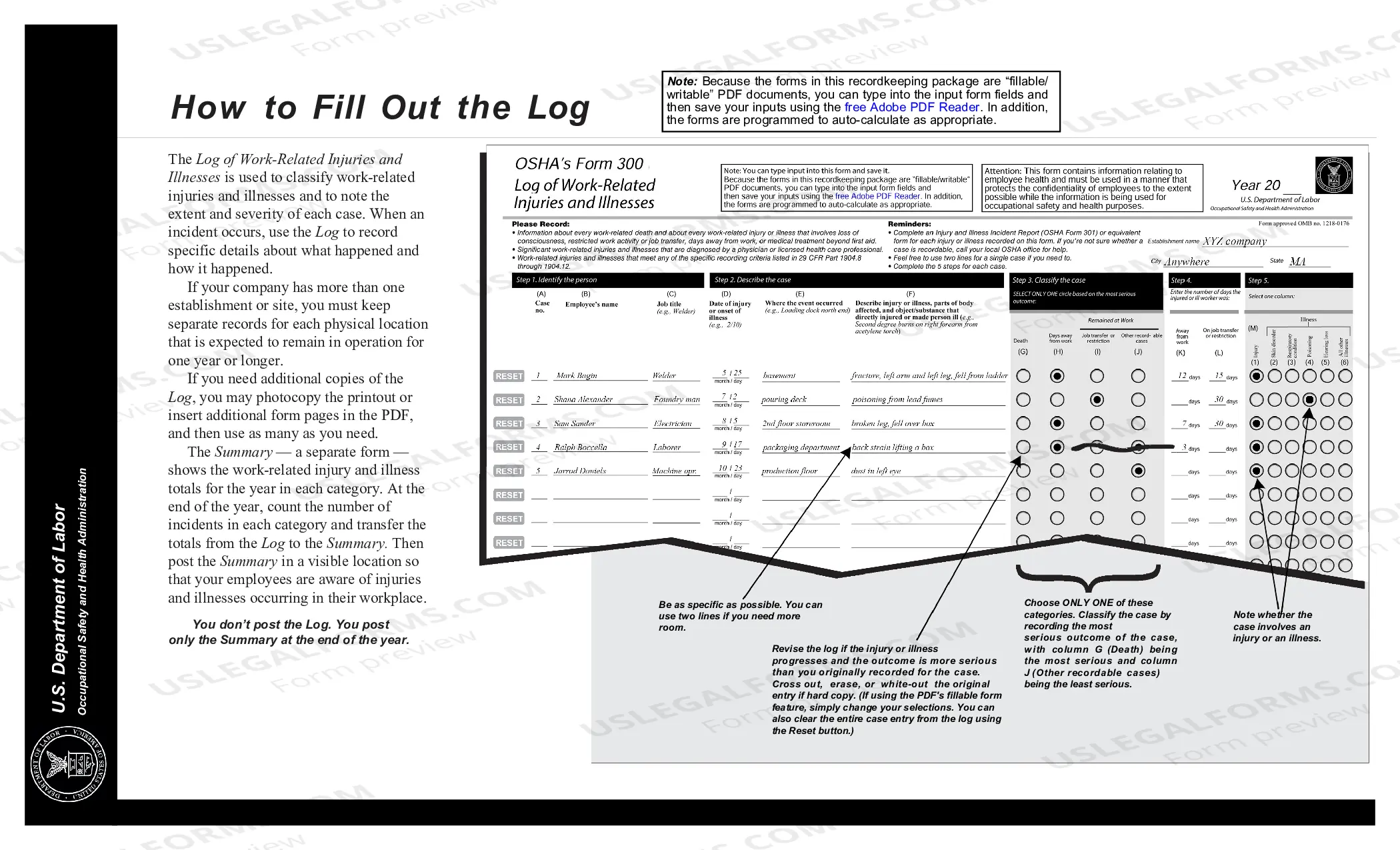 Preview OSHA Forms for Recording Work-Related Injuries and Illnesses