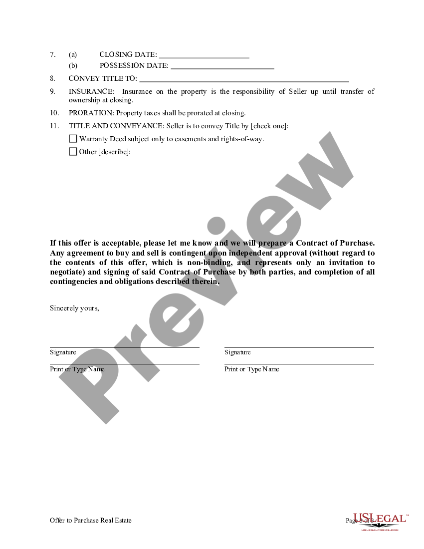 Offer to Purchase Real Estate - Offer Real Estate | US Legal Forms