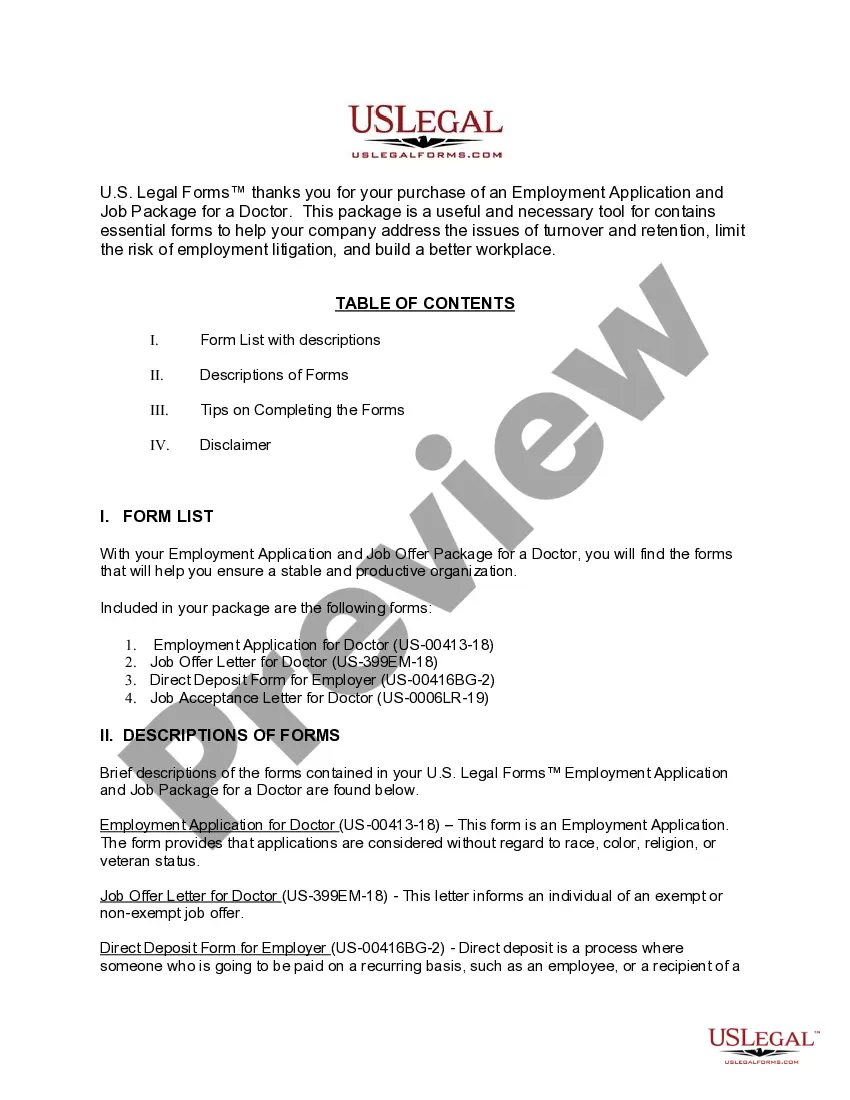 Get Employment Application and Job Offer Package for a Doctor Preview Employment Application and Job Offer Package for a Doctor