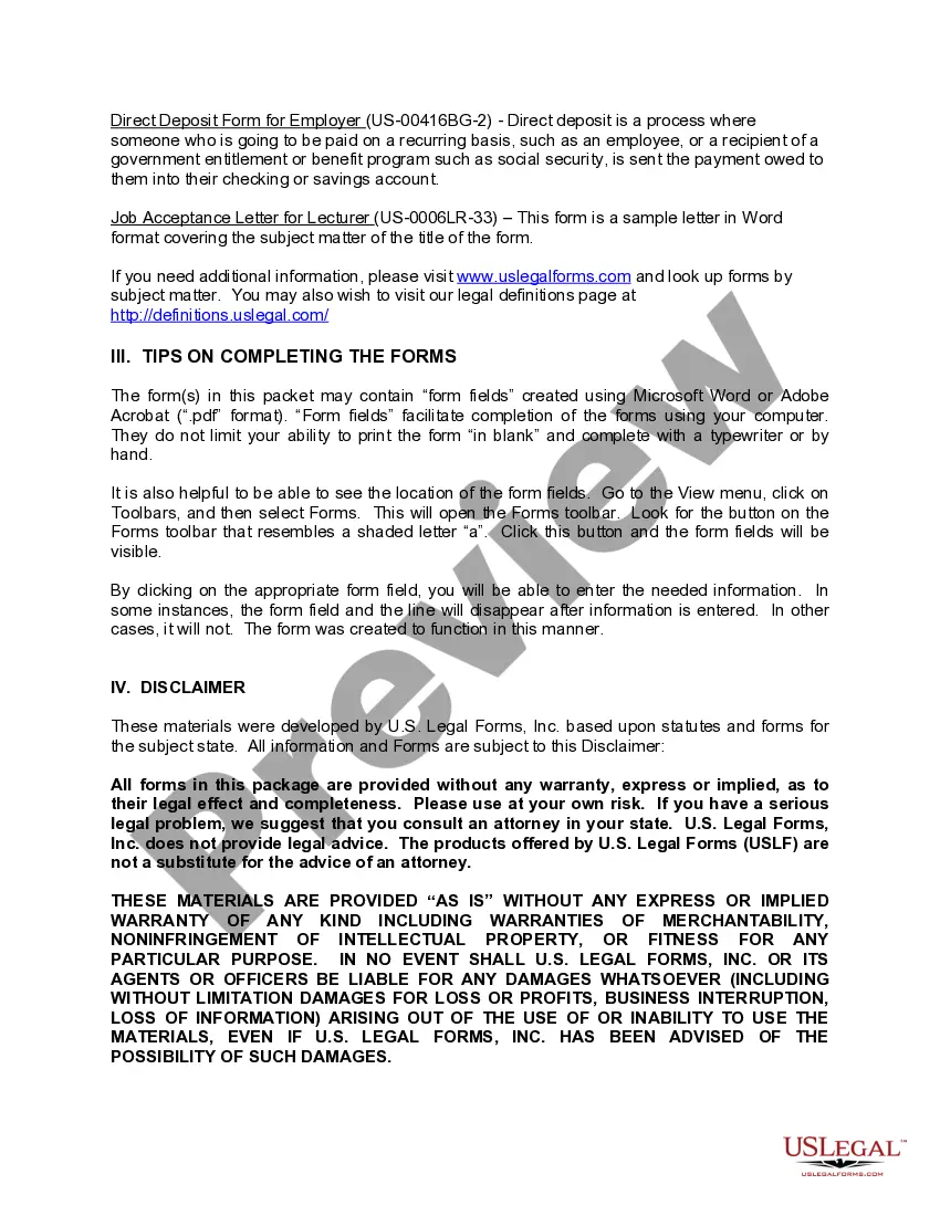 Get Employment Application and Job Offer Package for a Lecturer Preview Employment Application and Job Offer Package for a Lecturer
