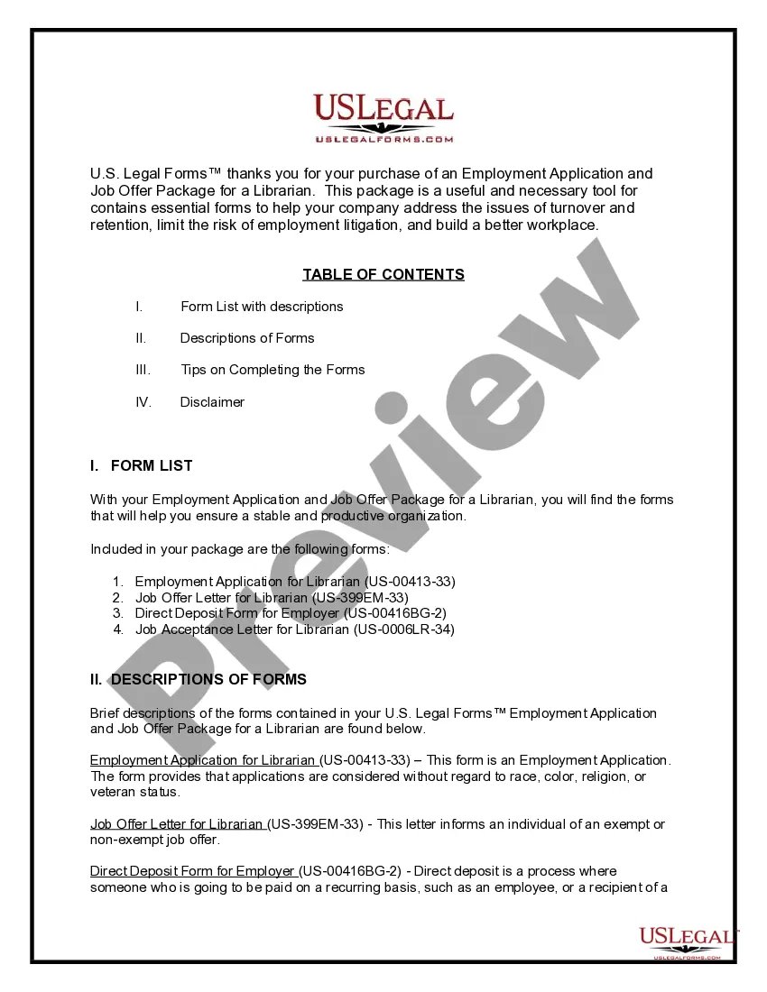 Get Employment Application and Job Offer Package for a Librarian Preview Employment Application and Job Offer Package for a Librarian