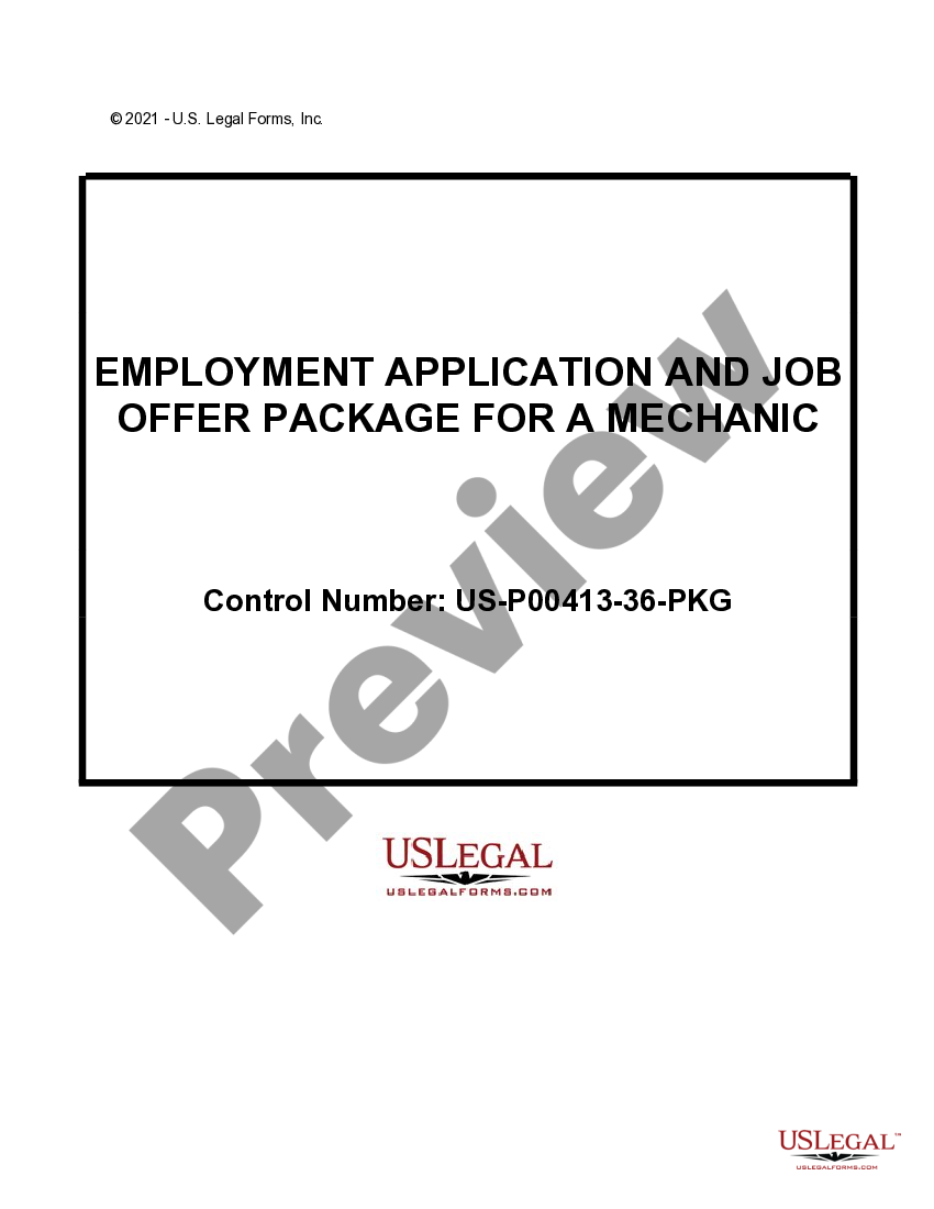 Employment Application and Job Offer Package for a Mechanic US Legal