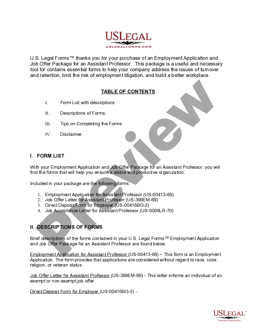 Get Employment Application and Job Offer Package for an Assistant Professor Preview Employment Application and Job Offer Package for an Assistant Professor