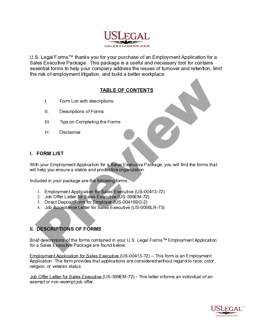 Get Employment Application and Job Offer Package for a Sales Executive Preview Employment Application and Job Offer Package for a Sales Executive