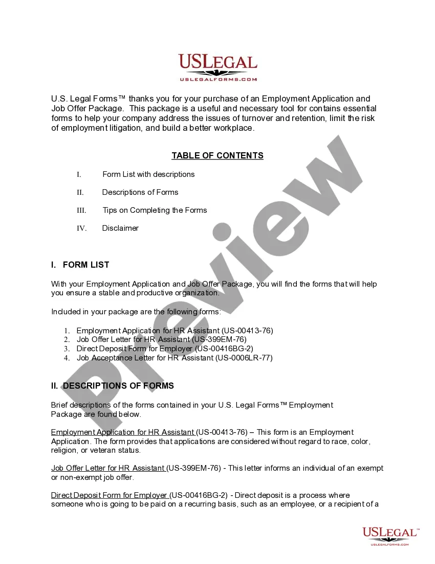 Get Employment Application and Job Offer Package for a HR Assistant Preview Employment Application and Job Offer Package for a HR Assistant