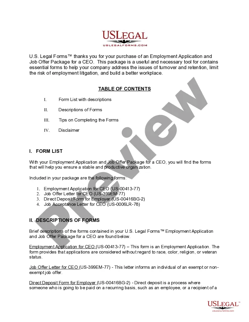 Get Employment Application and Job Offer Package for a CEO Preview Employment Application and Job Offer Package for a CEO