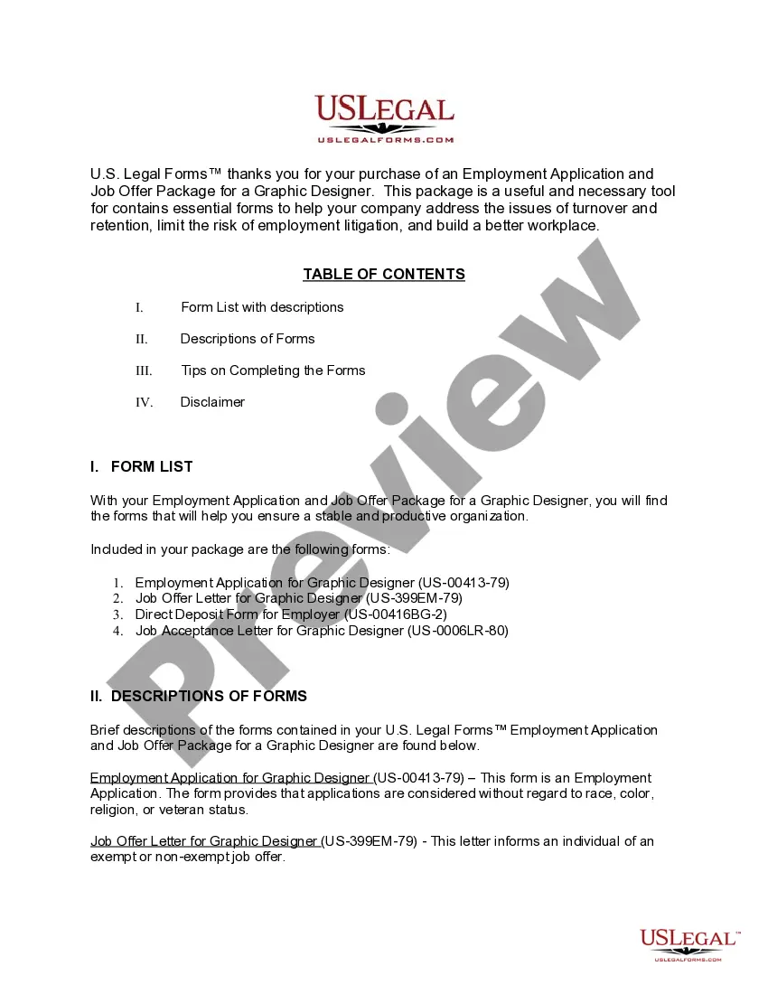 Get Employment Application and Job Offer Package for a Graphic Designer Preview Employment Application and Job Offer Package for a Graphic Designer