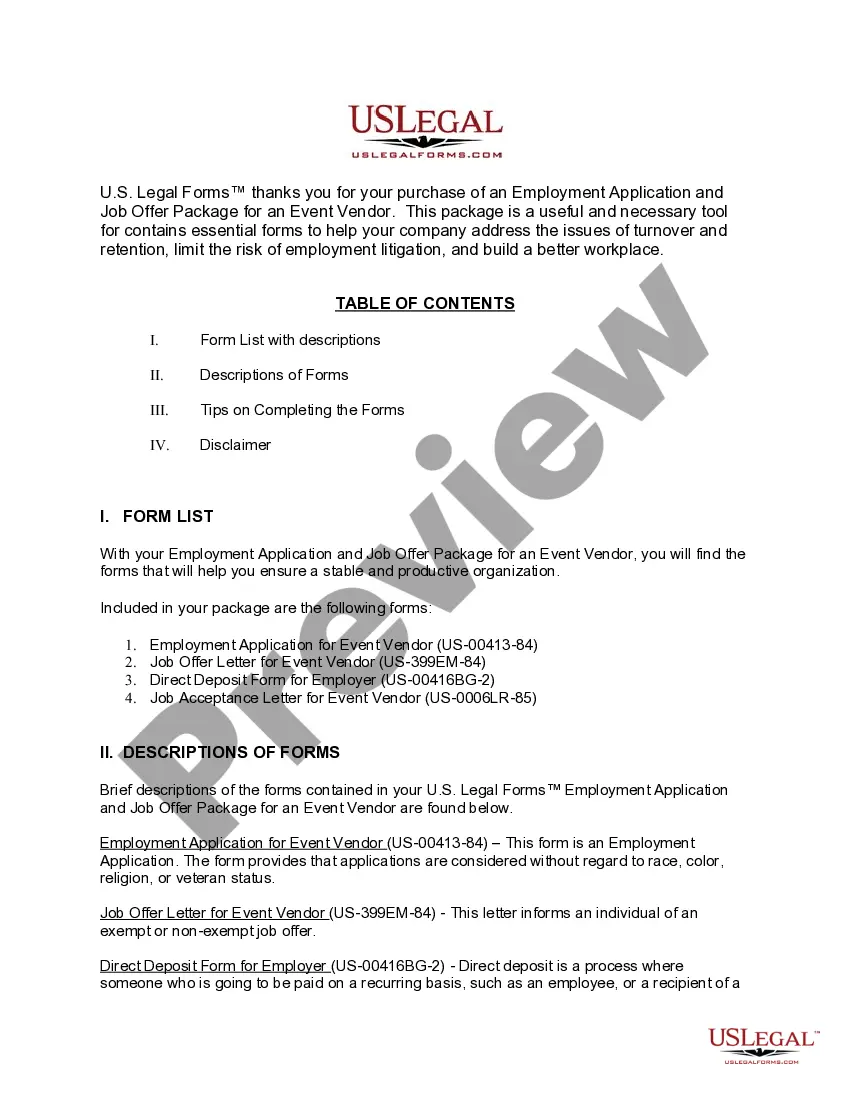 Get Employment Application and Job Offer Package for an Event Vendor Preview Employment Application and Job Offer Package for an Event Vendor