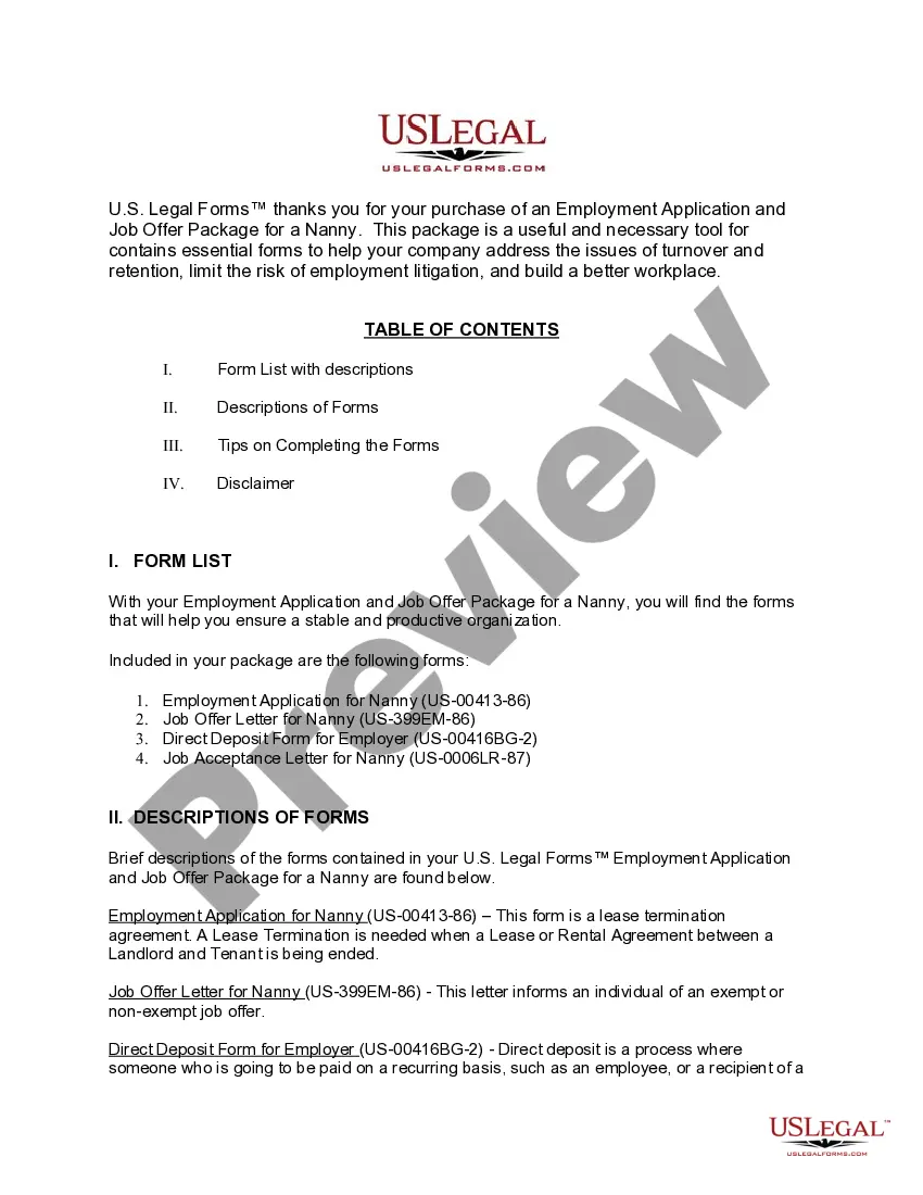 Get Employment Application and Job Offer Package for a Nanny Preview Employment Application and Job Offer Package for a Nanny